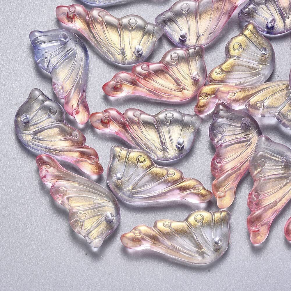 9603 100pcs Glass Butterfly Wing Charms - Colorful Handmade Lampwork